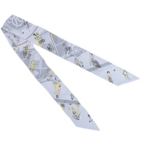 本物 エルメス HERMES Ex-Libris Les Parisiennes エクスリブリス パリジェンヌ ツイリー スカーフ バンダナ シルク グレー マルチカラー 服飾小物 中古・