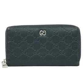 本物 グッチ GUCCI ドリアン グッチシマ レザー ラウンドファスナー 長財布 ロングウォレット ネイビー 473928 Durian 財布 ウォレット 中古・