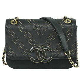 本物 シャネル CHANEL ココマーク Vステッチ チェーン ショルダーバッグ ポシェット ラムスキン レザー ブラック バッグ 中古・