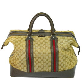本物 グッチ GUCCI オールドグッチ シェリーライン GGキャンバス ボストンバッグ ハンドバッグ トラベルバッグ ブラウン Shelly Line バッグ 中古・