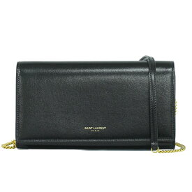 本物 サンローラン SAINT LAURENT レザー チェーン ショルダーウォレット ブラック 財布 ウォレット バッグ 中古・