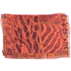 本物 エルメス HERMES アニマル柄 シフォン スカーフ ショール バンダナ シルク レッド オレンジ 服飾小物 中古・