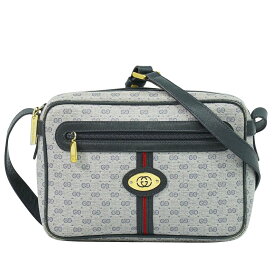 本物 グッチ GUCCI オールドグッチ マイクロGG ショルダーバッグ ポシェット PVC グレー ネイビー バッグ 中古・