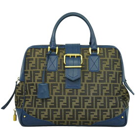 本物 フェンディ FENDI ズッカ ハンドバッグ キャンバス ブラウン ブルー 8BN069 Zucca バッグ 中古・