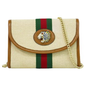 本物 グッチ GUCCI ラジャ シェリーライン チェーン ショルダーバッグ ポシェット キャンバス ベージュ ブラウン 573797 Rajah バッグ 中古