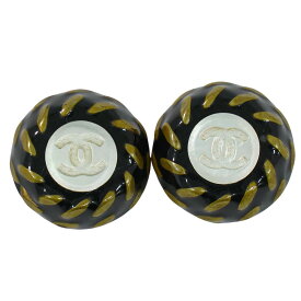 本物 シャネル CHANEL ココマーク イヤリング プラスチック GP ゴールド メッキ ブラック ホワイト アクセサリー ジュエリー 中古・
