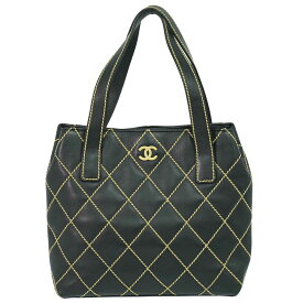 本物 シャネル CHANEL ワイルドステッチ ココマーク トートバッグ ハンドバッグ レザー ブラック Wild Stitch バッグ 中古・
