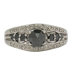 本物 ブラックダイヤモンド 0.40 0.21ct ダイヤモンド 0.16ct K18 WG リング 指輪 10号 ホワイトゴールド ブラック アクセサリー ジュエリー 中古