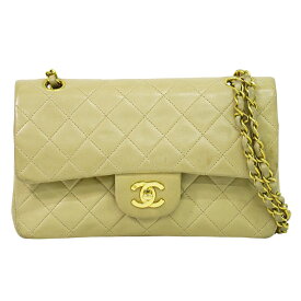 本物 シャネル CHANEL ココマーク マトラッセ ダブルフラップ チェーン ショルダーバッグ ラムスキン レザー ベージュ Matelasse バッグ 中古・