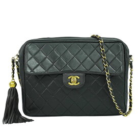 本物 シャネル CHANEL ココマーク マトラッセ タッセル チェーン ショルダーバッグ レザー ブラック Matelasse バッグ 中古・