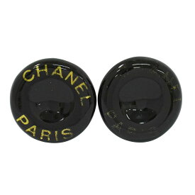 本物 シャネル CHANEL ロゴ イヤリング プラスチック GP ゴールド メッキ ブラック アクセサリー ジュエリー 中古・