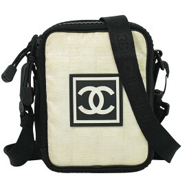 本物 シャネル CHANEL ココマーク スポーツライン ショルダーバッグ ポシェット キャンバス ベージュ ブラック バッグ 中古・