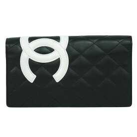 本物 CHANEL シャネル カンボンライン ココマーク 長財布 ロングウォレット レザー ブラック Cambon Line 財布 ウォレット 中古・
