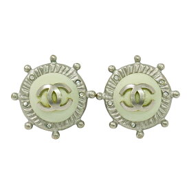 本物 シャネル CHANEL ココマーク ラインストーン メタル イヤリング シルバー金具 Coco Mark アクセサリー ジュエリー 中古・