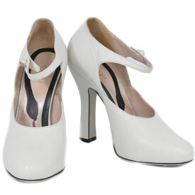 本物 グッチ GUCCI インターロッキングG フェイクパール パンプス ヒール 38 レザー アイボリー レディース ビトン 靴 シューズ 中古・