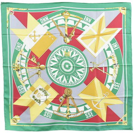 本物 エルメス HERMES スカーフカレ カレ90 SEXTANTS 六分儀 ショール シルク グリーン マルチカラー 服飾小物 中古・