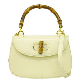 本物 グッチ GUCCI バンブー 2WAY ショルダーバッグ ハンドバッグ ポシェット レザー アイボリー Bamboo バッグ 中古・
