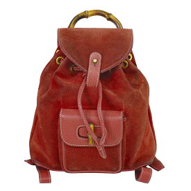 本物 グッチ GUCCI バンブー ミニ リュックサック バックパック スエード レザー レッド Bamboo バッグ 中古・
