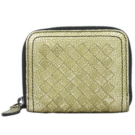 本物 ボッテガヴェネタ BOTTEGA VENETA イントレチャート コインケース 小銭入れ レザー ゴールド Intrecciato 財布 ウォレット 中古