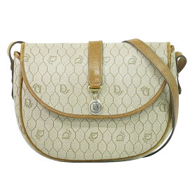 本物 クリスチャン ディオール Christian Dior ハニカム柄 ショルダーバッグ ポシェット PVC ベージュ バッグ 中古・