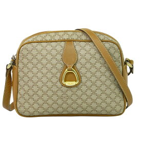 本物 セリーヌ CELINE マカダム ショルダーバッグ ポシェット PVC ベージュ Macadam バッグ 中古・