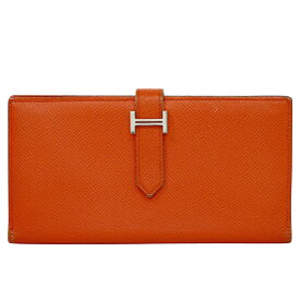 本物 エルメス HERMES ベアンスフレ ヴォーエプソンレザー 長財布 ロングウォレット T刻 2015年 オレンジ Bearn Soufflet 財布 ウォレット 中古・