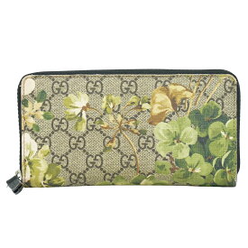 本物 グッチ GUCCI GGブルームス ラウンドファスナー 長財布 ブラウン グリーン 408665 財布 ウォレット 中古・