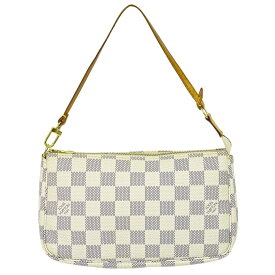 本物 ルイヴィトン LOUIS VUITTON LV ポシェットアクセソワール ダミエ アズール アクセサリーポーチ ハンドバッグ ホワイト グレー N51986 ビトン バッグ 中古・