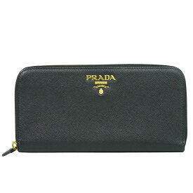 本物 プラダ PRADA サフィアーノ レザー ラウンドファスナー 長財布 ロングウォレット ブラック Saffiano 財布 ウォレット 中古・
