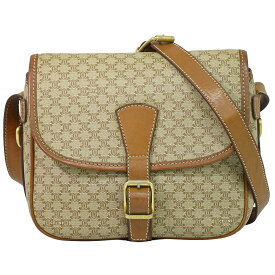 本物 セリーヌ CELINE マカダム ショルダーバッグ ポシェット PVC ベージュ Macadam バッグ 中古・
