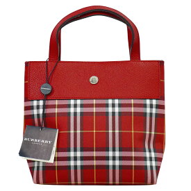 本物 バーバリー BURBERRY ノバチェック チェック トートバッグ ハンドバッグ キャンバス レザー レッド バッグ 中古・