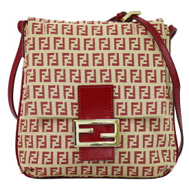 本物 フェンディ FENDI ズッキーノ ショルダーバッグ ポシェット キャンバス ベージュ レッド 8BR075 Zucchino バッグ 中古・
