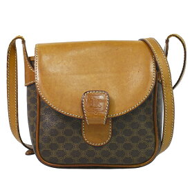 本物 セリーヌ CELINE マカダム ショルダーバッグ ポシェット PVC ブラウン Macadam バッグ 中古・