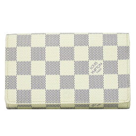 本物 ルイヴィトン LOUIS VUITTON LV ポルトフォイユ トレゾール ダミエ アズール 折財布 ホワイト グレー N61744 ビトン 財布 ウォレット 中古・
