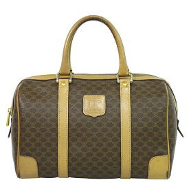 本物 セリーヌ CELINE マカダム ミニ ボストンバッグ ハンドバッグ PVC ブラウン Macadam バッグ 中古・