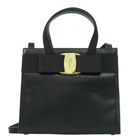 本物 サルヴァトーレ フェラガモ Salvatore Ferragamo ヴァラ リボン 2WAY ショルダーバッグ ハンドバッグ ポシェット レザー ブラック バッグ 中古・