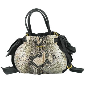 本物 プラダ PRADA パイソン柄 2WAY ショルダーバッグ ハンドバッグ ポシェット ナイロン ブラック マルチカラー バッグ 中古・