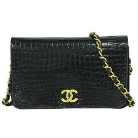 本物 シャネル CHANEL ココマーク チェーン ショルダーバッグ クロコダイル レザー ブラック Coco Mark バッグ 中古・