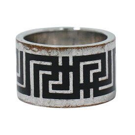 本物 ヴェルサーチ VERSACE グリーク メタル リング 指輪 16号 ブラック シルバー金具 アクセサリー ジュエリー 中古・