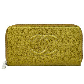 本物 シャネル CHANEL ココマーク ラウンドファスナー 長財布 ロングウォレット キャビアスキン レザー ゴールド Coco Mark 財布 ウォレット 中古・