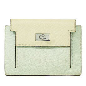 本物 エルメス HERMES ケリーポケット コンパクト トリコロール ヴォーエプソン レザー コインケース B刻 2023年 ライトグリーン クリーム 財布 ウォレット 中古・