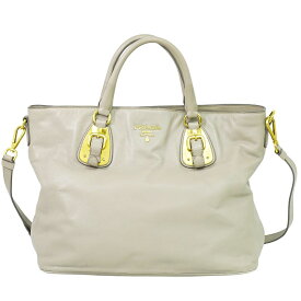 本物 プラダ PRADA レザー 2WAY ショルダーバッグ ハンドバッグ グレー バッグ 中古・