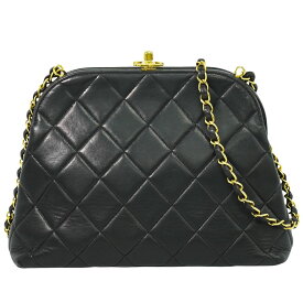 本物 シャネル CHANEL ココマーク マトラッセ チェーン ショルダーバッグ ポシェット ラムスキン レザー ブラック Matelasse バッグ 中古・