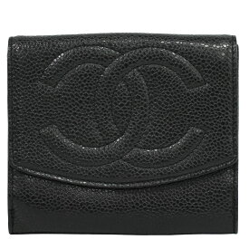 本物 シャネル CHANEL ココマーク 二つ折り 折財布 コンパクトウォレット キャビアスキン レザー ブラック Coco Mark 財布 ウォレット 中古・