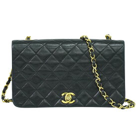 本物 シャネル CHANEL マトラッセ ココマーク ターンロック フルフラップ チェーン ショルダーバッグ ポシェット ラムスキン レザー ブラック バッグ 中古・