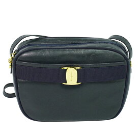 本物 サルヴァトーレ フェラガモ Salvatore Ferragamo ヴァラ ショルダーバッグ ポシェット レザー ネイビー Vara バッグ 中古・