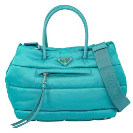 本物 プラダ PRADA ボンバー 2WAY ショルダーバッグ ハンドバッグ ポシェット ナイロン ターコイズブルー バッグ 中古・