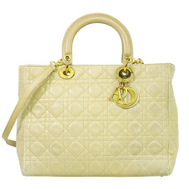 本物 クリスチャン ディオール Christian Dior レディディオール カナージュ 2WAY ショルダーバッグ ハンドバッグ レザー ベージュ バッグ 中古・