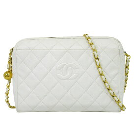本物 シャネル CHANEL ココマーク マトラッセ チェーン ショルダーバッグ ポシェット キャビアスキン レザー ホワイト Matelasse バッグ 中古・