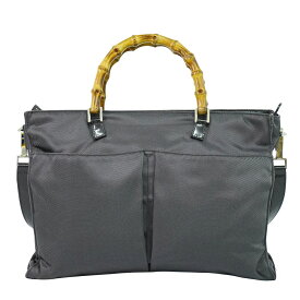 本物 グッチ GUCCI バンブー 2WAY ショルダーバッグ ハンドバッグ ナイロン グレー Bamboo バッグ 中古・